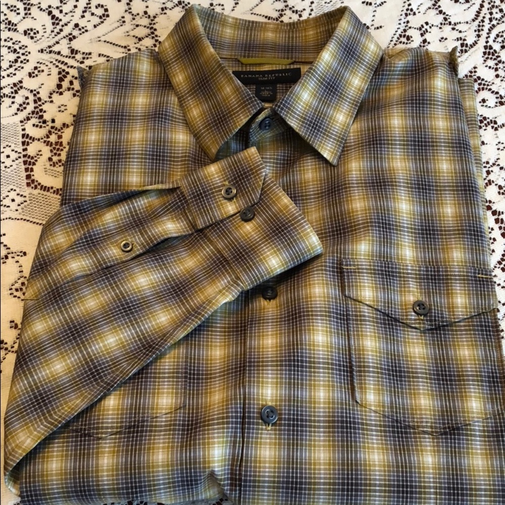 Banana Republic Plaid Button Down Shirt 16-16 1/2